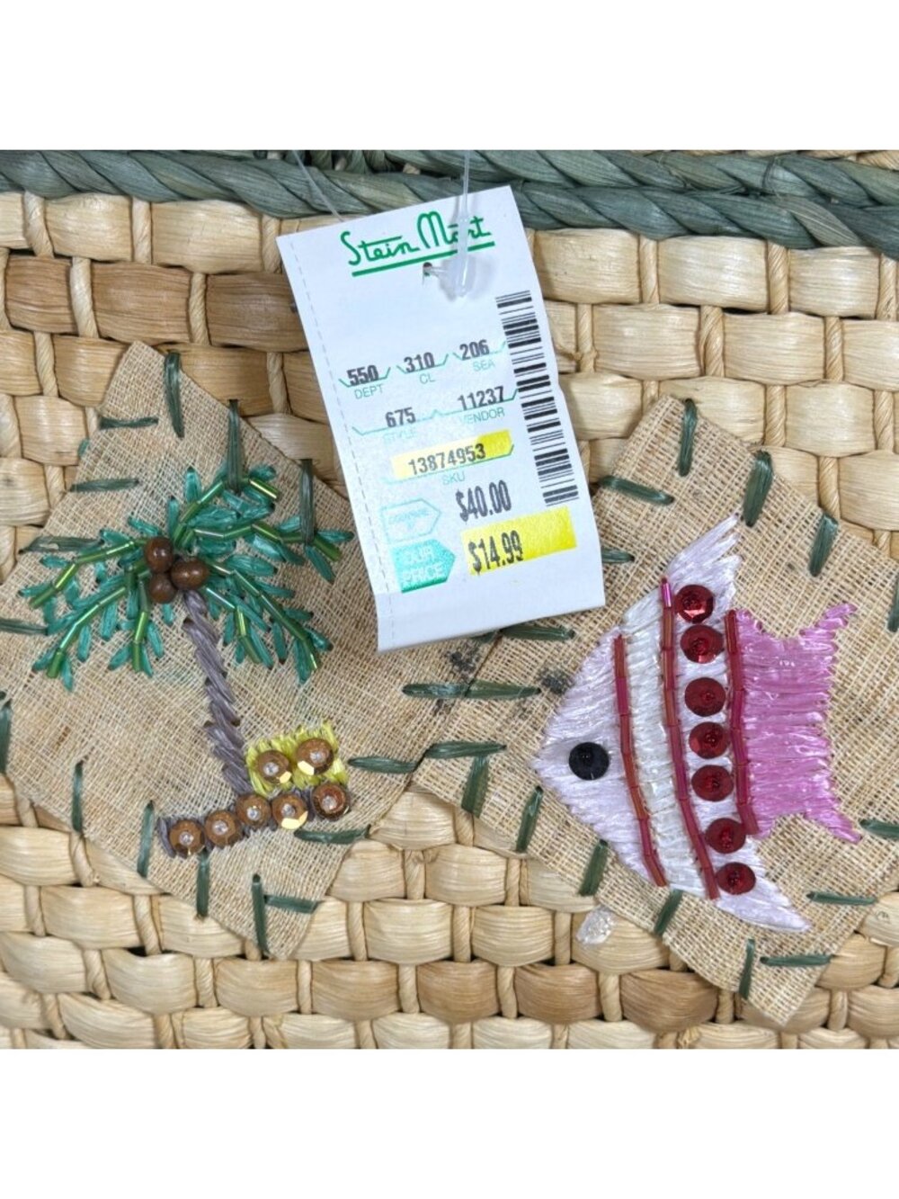 Y2K Tropical Straw Tote Drawstring Security Liner Summer Beach Vacation Purse - Picture 4 of 16
